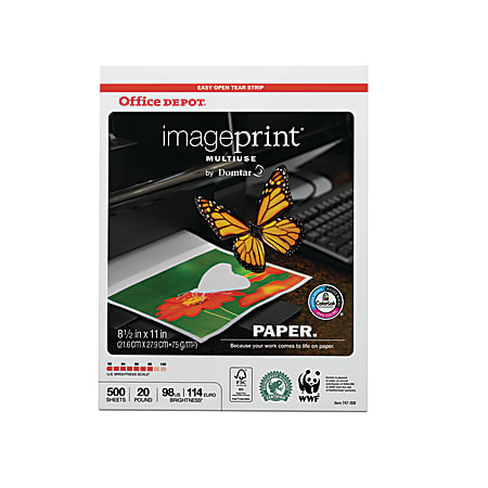 Office Depot® ImagePrint® Multi-Use Paper by Domtar, Letter Size (8 1/2" x 11"), 20 Lb, FSC® Certified, Ream Of 500 Sheets
