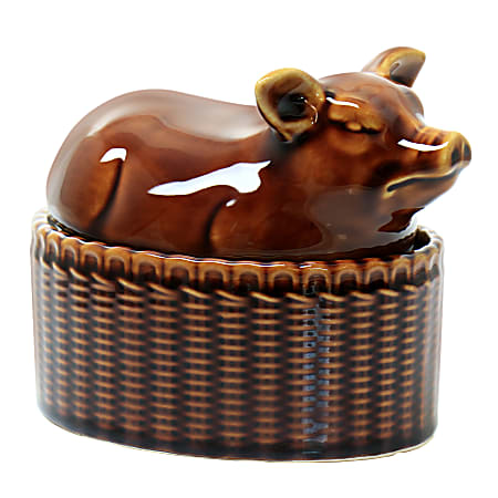 Martha Stewart Stoneware Sculpted Pig Covered Oval Baker, 6”, Brown