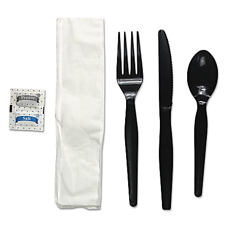 Boardwalk® Heavyweight 6-Piece Cutlery Kits, Black, Pack Of