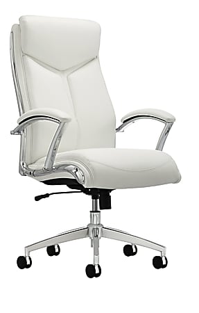 Realspace Verismo High Back Chair White, White Leather And Chrome Office Chair