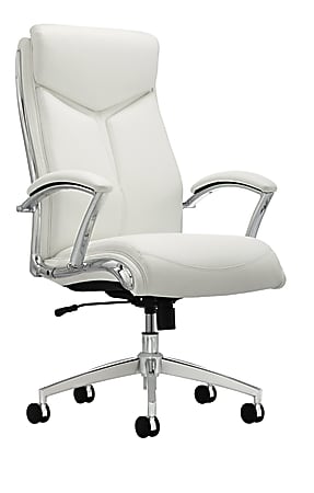 Realspace® Modern Comfort Verismo Bonded Leather High-Back Executive Chair, White/Chrome