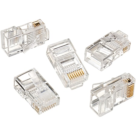 IDEAL 8-Position 8-Contact Round Solid RJ45 Modular Plugs, Network Male, 0.75", Clear, Card Of 25 Plugs