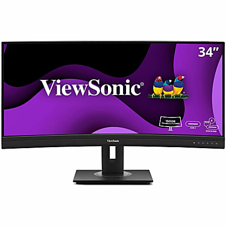 ViewSonic VG3456CA 34 Inch 21:9 Ultrawide QHD 4K Curved Monitor with Ergonomic Design, 100W USB C, Docking Built-In