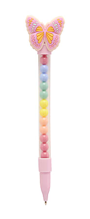 Office Depot® Brand Ballpoint Pen With Topper, Medium Point, 0.7 mm, Pink Barrel, Black Ink, Butterfly