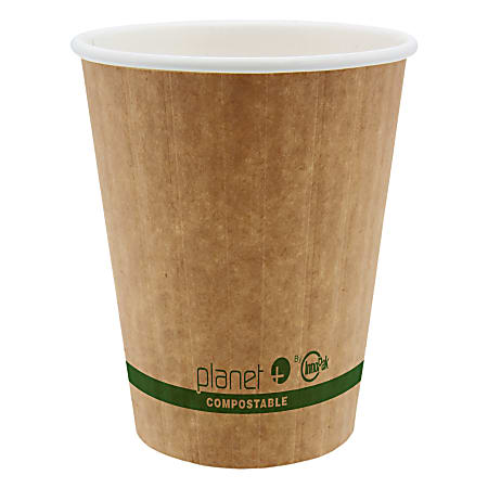 Planet+ Compostable Hot Cups, Double-Wall, 12 Oz, Brown,