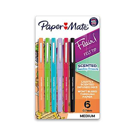 Paper Mate® Flair Scented Pens, Medium Point, 0.7 mm, Assorted Barrel, Assorted Ink, Pack Of 6 Pens