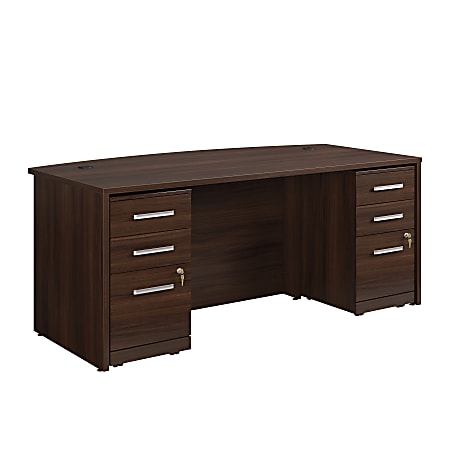 Sauder® Affirm 72"W Bowfront Executive Desk With Two 3-Drawer Mobile Pedestal Files, Noble Elm