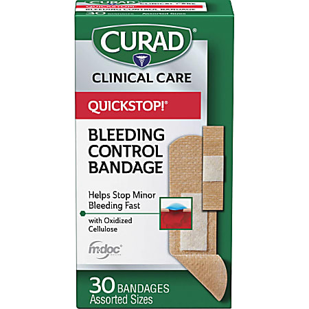 Curad Assorted QuickStop Bandages - 30/Box - White - Fabric