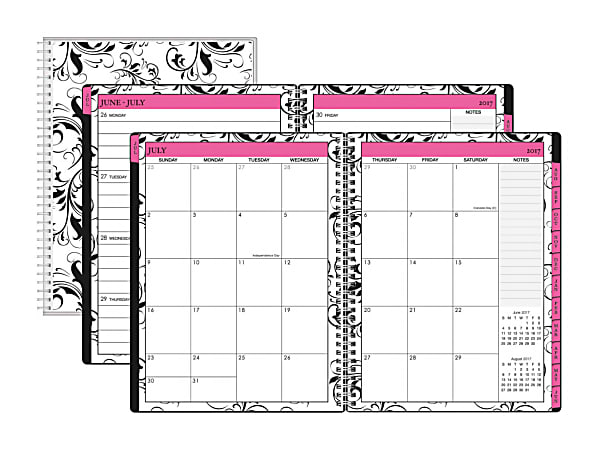 Divoga® Black Swirl Weekly/Monthly Academic Planner, 8" x 11", July 2017 to June 2018