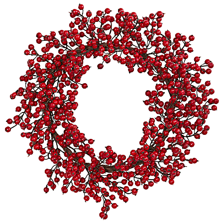 Nearly Natural Berry Artificial Wreath, 22” x 5”, Red