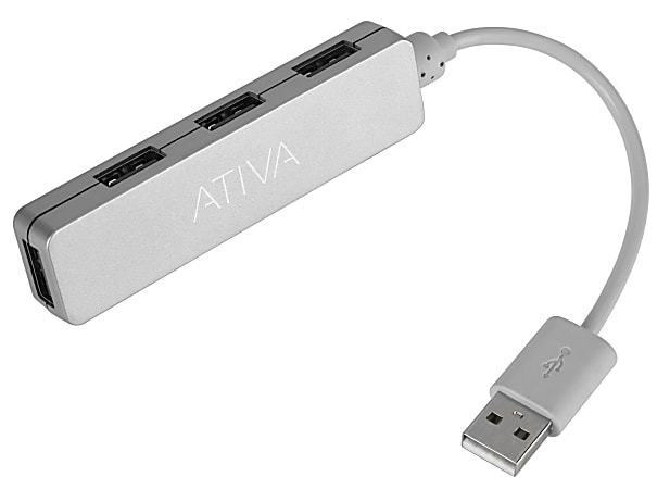 Ativa® USB 2.0 4-Port Hub, Silver, UH-73S