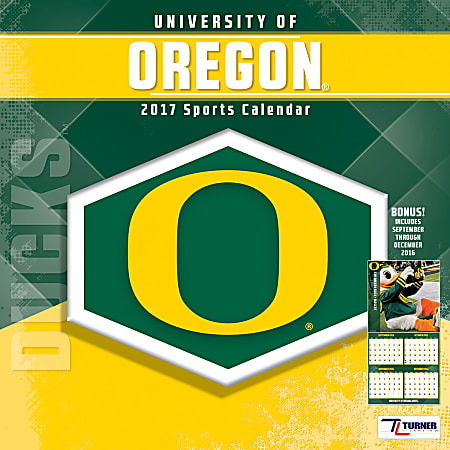 Turner Licensing® Team Wall Calendar, 12" x 12", Oregon Ducks, January to December 2017
