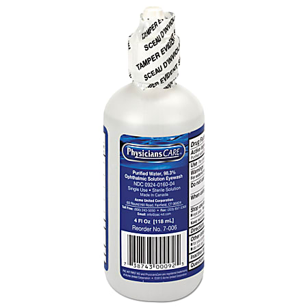 First Aid Only Eyewash Refill For SmartCompliance General Business Cabinets, 4 Oz Bottle