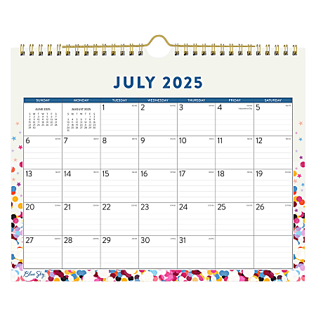 2025-2026 Blue Sky Monthly Academic Wall Calendar, 11” x 8-3/4”, Star Confetti Bright, July 2025 To June 2026, 148671