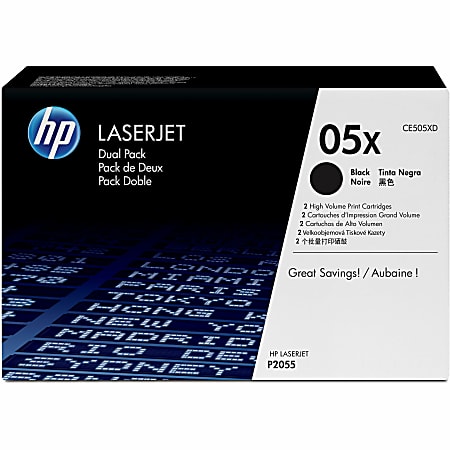 HP 05X High-Yield Black Toner Cartridges, Pack Of 2, CE505XD