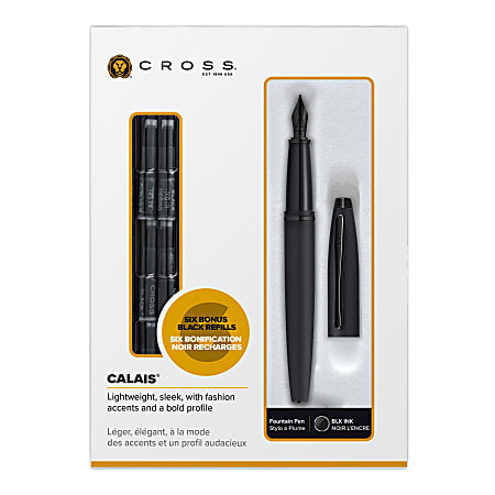 Cross® Calais Fountain Pen With Refill Cartridges, Black Barrel, Black Ink