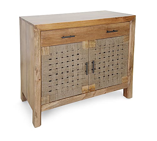 Coast to Coast Griffith Boho-Style Cabinet, 30"H x 36"W x 17"D, Augustine Brown/Jute