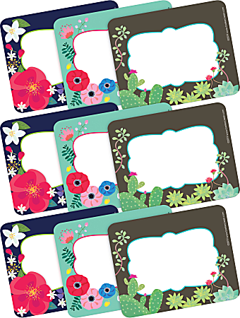 Barker Creek Self-Adhesive Name Tag Labels, 2-3/4" x 3-1/2", Petals & Prickles, Set Of 135 Labels