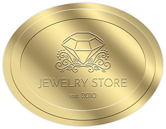 Custom Blind-Embossed Labels And Stickers, Foil Stock, 2-7/8" x 3-3/4" Oval, Box Of 500 Labels