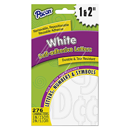 Pacon® Reusable Self-Adhesive Letters, 1" And 2", Classic Font, White, Pack Of 276