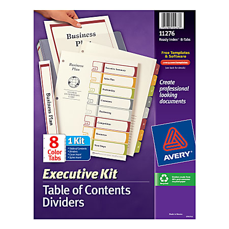 Avery® Ready Index® 30% Recycled Table Of Contents Dividers Executive Kit, 8 Tab, Multicolor