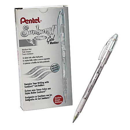 Pentel Sunburst Metallic Pen Silver Pack of 12 - Office Depot