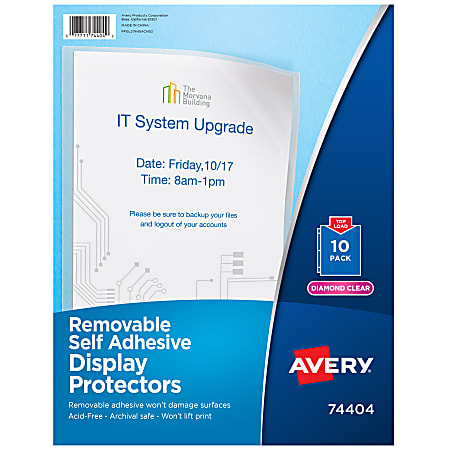 Avery® Self-Adhesive Wall And Door Communication Display Protectors, 8-1/2" x 11", Clear, Pack Of 10 Clear Sleeves