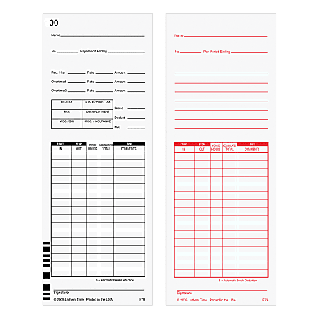 Lathem Time Cards, F/7000E, Numbered 1–100, 2-Sided, 3 3/8" x 9", White, Pack Of 100