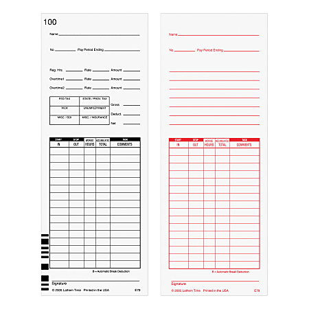 Lathem Time Cards, F/7000E, Numbered 1–100, 2-Sided, 3