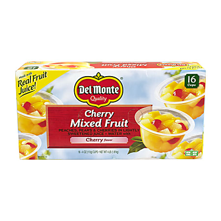 Del Monte Cherry Mixed Fruit Cups, 4 Oz, Pack Of 16 Cups