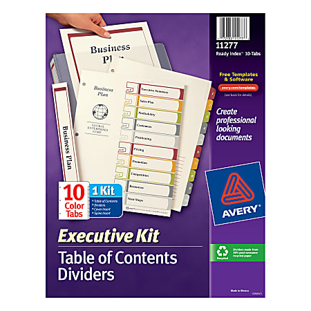 Avery® Ready Index® Table Of Contents Dividers Executive Kit, 10 Tab, Multicolor