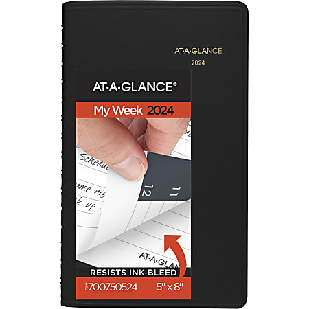 2024 AT-A-GLANCE® Weekly Appointment Book Planner, 5" x 8", Black, January To December 2024, 7007505