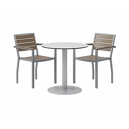 KFI Studios Eveleen 3-Piece Outdoor Patio Set, 33-13/16”H x 36”W x 36”D, Gray/Silver Table, White/Gray Chairs