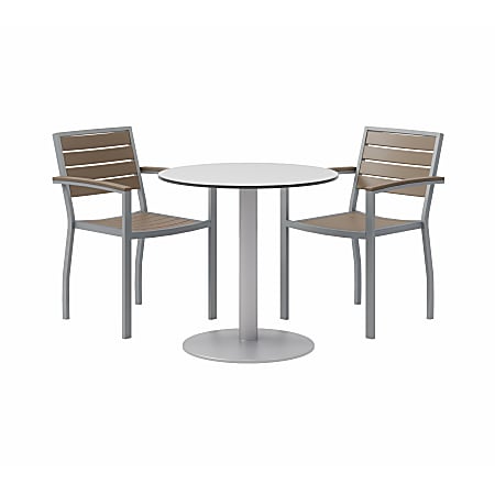 KFI Studios Eveleen 3-Piece Outdoor Patio Set, 33-13/16”H x 36”W x 36”D, Silver/Mocha Chairs, Gray/Silver Table