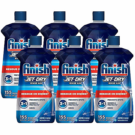 Finish Large Jet-Dry Rinse Aid - 16 fl oz (0.5 quart) - Original Scent - Blue - 6 / Carton