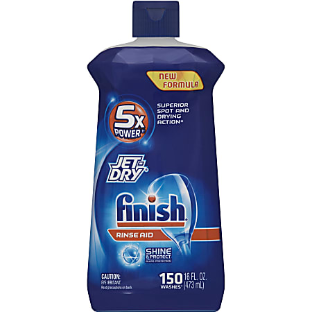 Finish Large Jet-Dry Rinse Aid - 16 oz (1 lb) - Original ScentBottle - 6 / Carton - Blue