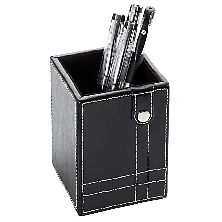 Realspace® Black Leatherette Pencil Cup