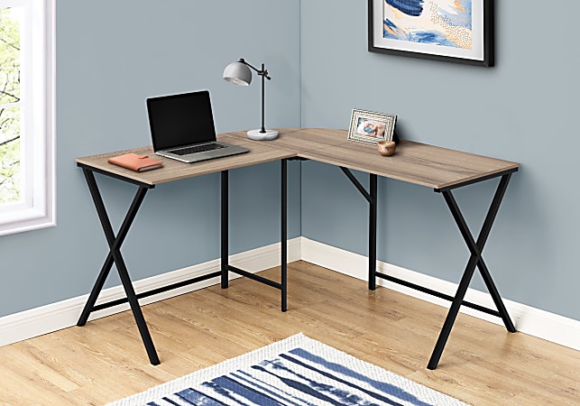 Monarch Specialties Liberty 56"W L-Shaped Computer Desk, Dark Taupe/Black