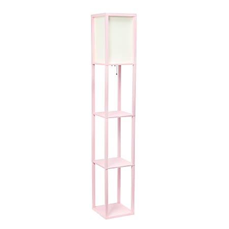 Simple Designs Floor Lamp With Etagere Organizer, 62-3/4"H, White Shade/Pink Base