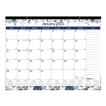 2025 Blueline Colorful Monthly Desk Pad Calendar, 12 Months, January to December, 22" x 17", Floral, C194128
