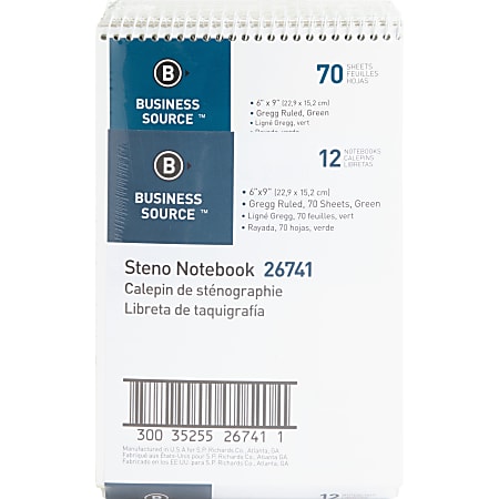 Business Source Steno Notebook - 60 Sheets - Wire Bound - Gregg Ruled Margin - 15 lb Basis Weight - 6 Business Source Steno Notebook - 60 Sheets - Wire Bound - Gregg Ruled Margin - 15 lb Basis Weight - 6