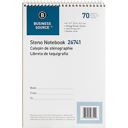 Business Source Steno Notebook - 70 Sheets - Wire Bound - Gregg Ruled Margin - 15 lb Basis Weight - 6 Business Source Steno Notebook - 70 Sheets - Wire Bound - Gregg Ruled Margin - 15 lb Basis Weight - 6