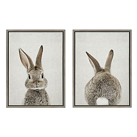 Uniek Kate And Laurel Sylvie Framed Canvas Wall Art Prints, 18" x 24", Bunny Portrait And Tail, Set Of 2