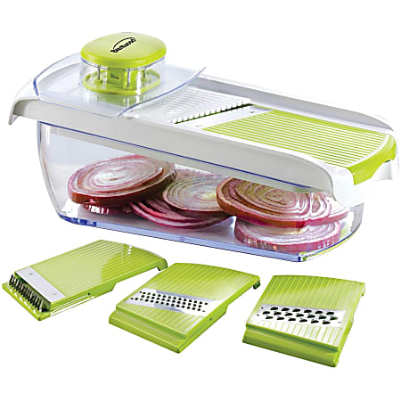 Brentwood Mandolin Slicer With 5-Cup Storage Container and Stainless Steel Blades, White