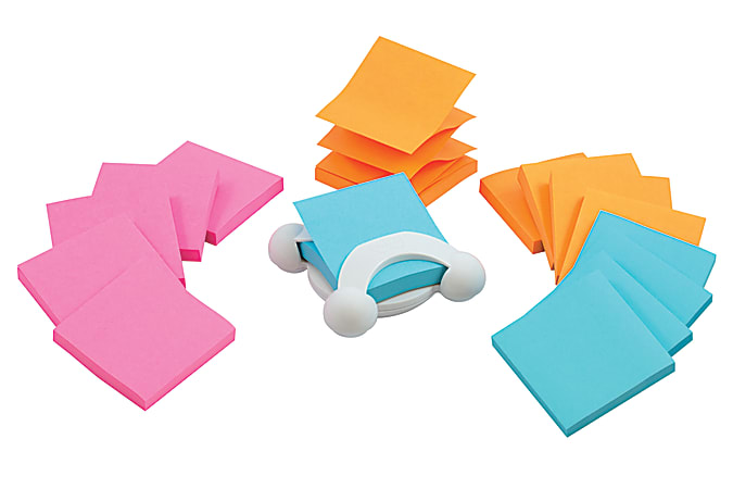 Post-it® Jax-330 Pop-Up Note Dispenser With Electric Glo Color Notes, White/Assorted Color Notes, Pack Of 14 Notes
