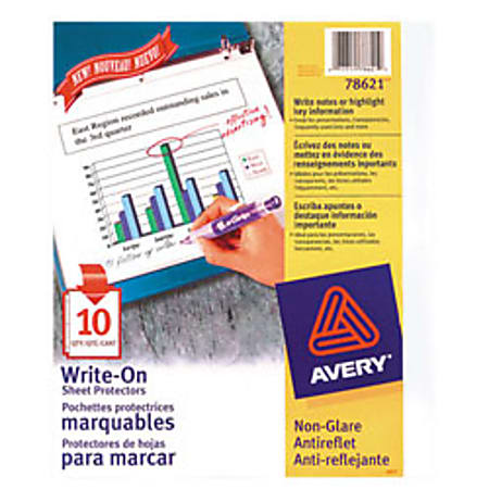 Avery® Write-On™ Sheet Protectors, Nonglare, 8 1/2" x 11", Pack Of 10