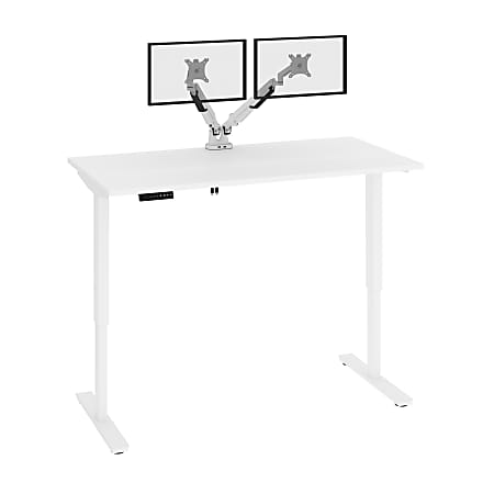 Bestar Viva Electric 60"W Standing Desk With Monitor Arms, White