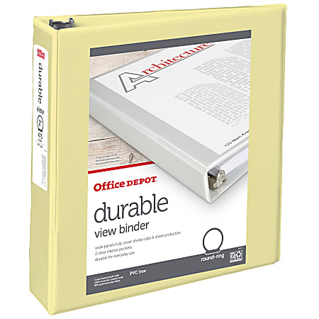 Office Depot® Durable View Binder, 2" Round Rings (375 Sheet Capacity), Yellow, 1 Binder