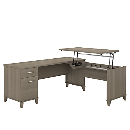 Bush Furniture Somerset 3 Position Sit to Stand L Shaped Desk, 72"W, Ash Gray, Standard Delivery