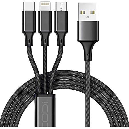CODi 4' 3-in-1 USB Fast Multi Charging Cable - 4 ft Lightning/Micro-USB/USB Data Transfer Cable  - A01068